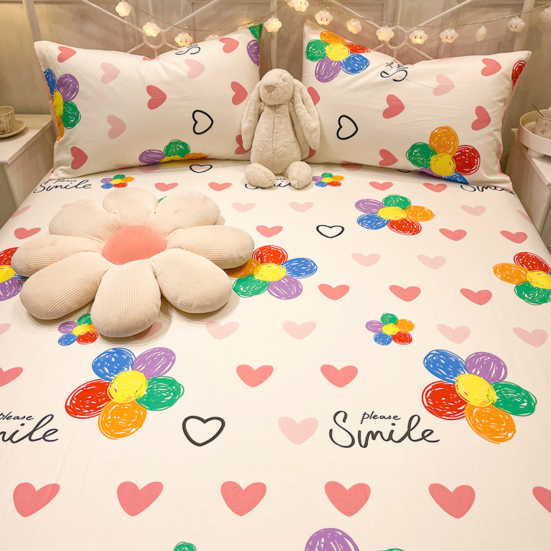 可爱床单单件纯棉1.5米儿童学生宿舍被单人100全棉女枕套2三件套