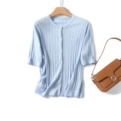 【大潘专享】拉夫款含桑蚕丝短袖针织开衫夏季舒适透气女士TN2323