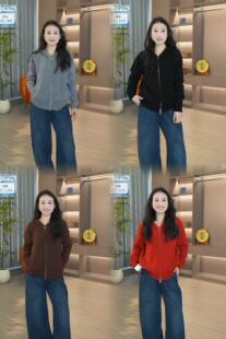 【天天yoko&LABULL】100绵羊毛连帽开衫休闲针织拉链开衫BN890