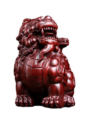 天然紫檀木檀神兽子母貔貅创意文玩手把件工艺品招财实木桌面摆件