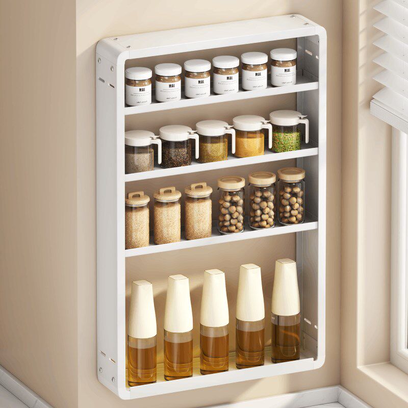 白色厨房调料置物架壁挂多层免打孔墙上调味品架酱油醋瓶罐收纳柜