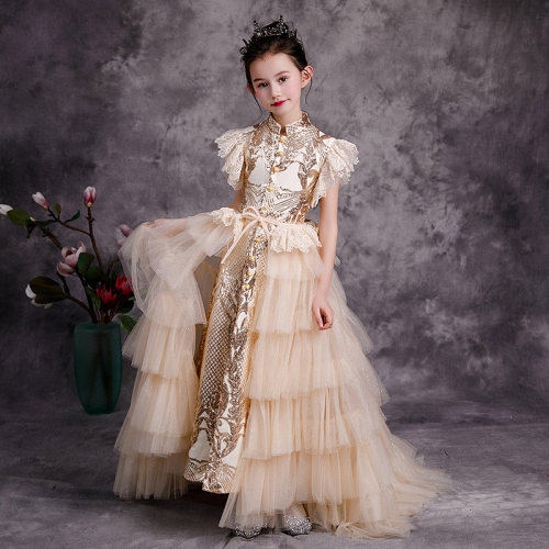 女童礼服公主裙2022新款时尚国潮儿童主持人走秀高端裙钢琴演出服