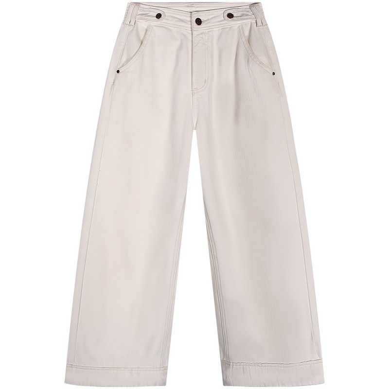 落落狷介 加绒牛仔裤女秋冬款2023新款白色高腰小个子裤子阔腿裤