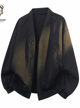 POPEYE/大力水手美式复古V领针织开衫卫衣麻花纹休闲外套潮潮牌