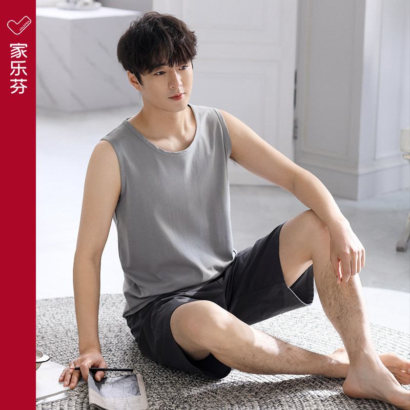 家乐芬睡衣男士夏季背心无袖短裤纯棉家居服男款夏天夏款大码套装