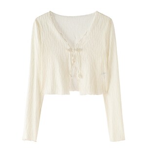 配吊带裙小外搭防晒衣盘扣针织开衫女轻薄款2024春秋季空调衫外套