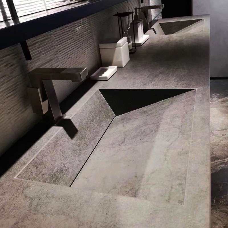 进口岩板一体台盆橡木浴室柜镜柜现代洗脸洗手池洗漱台盆组合套装