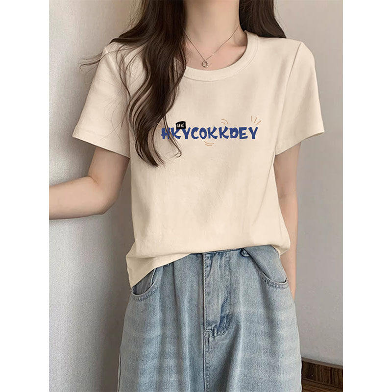 2026春夏季新款短袖正肩T恤女时尚别致印花宽松内搭显瘦半袖上衣