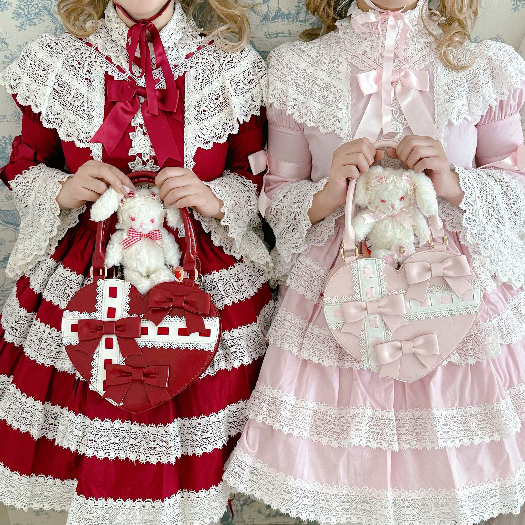 【现货】绵羊泡芙爱心礼盒lolita手提包蝴蝶结甜娘蕾丝可爱斜挎包