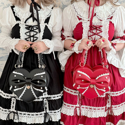 【现货】绵羊泡芙古早甜心lolita花边爱心包珍珠蕾丝手提包斜挎包