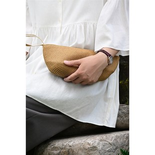 草编手拿包 女士编织小号随手包 YKK 古铜立体化妆包 收纳包