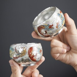 周鸿杰大师手工制作龙凤鎏银杯茶对杯高档礼品生日送长辈父母朋友