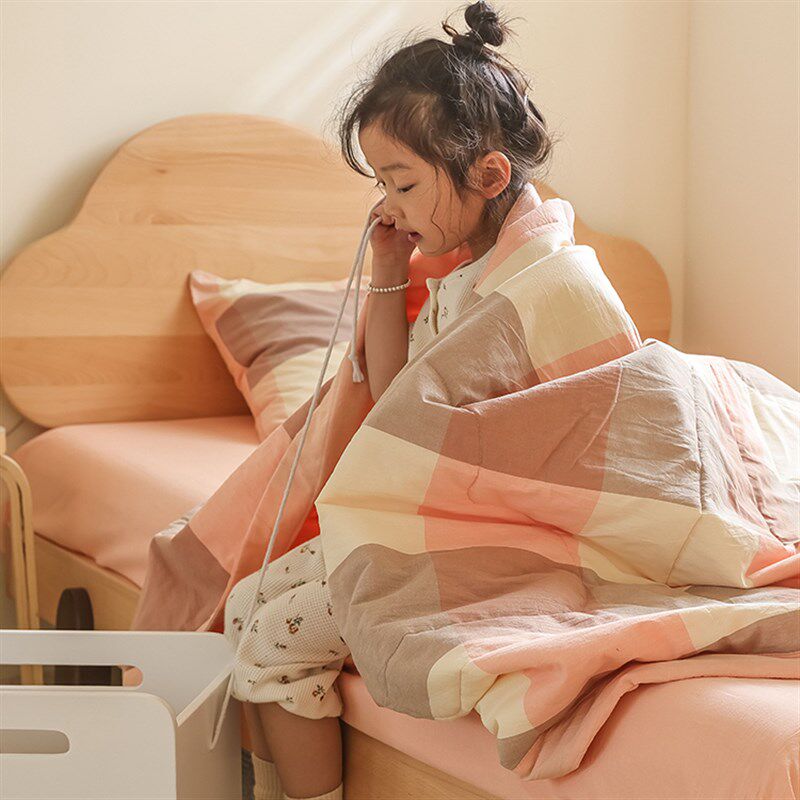 纯棉水洗棉夏被全棉格子薄款被子空调被芯幼儿园儿童夏凉被可机洗