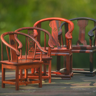 古典娃娃屋微缩红实木家具模型 迷你交椅皇宫圈椅官帽太师椅宝座