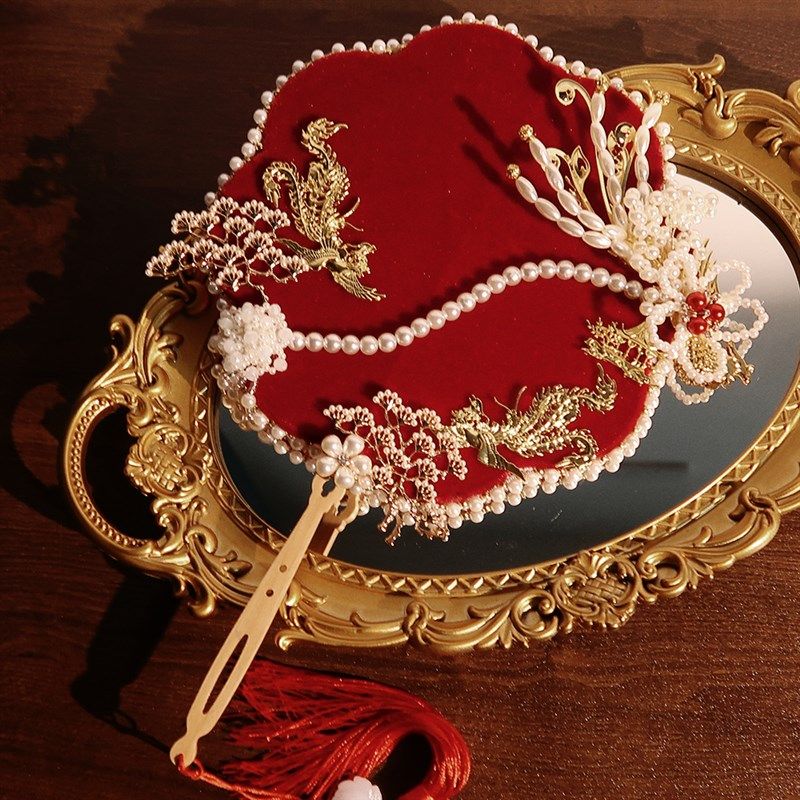 中式新娘长柄扇子diy手工秀禾服团扇闺蜜结婚送礼喜扇材料包成品,家居饰品,工艺扇/团扇/喜扇/折扇,淘宝优惠券,粉丝福利购,淘宝优惠卷