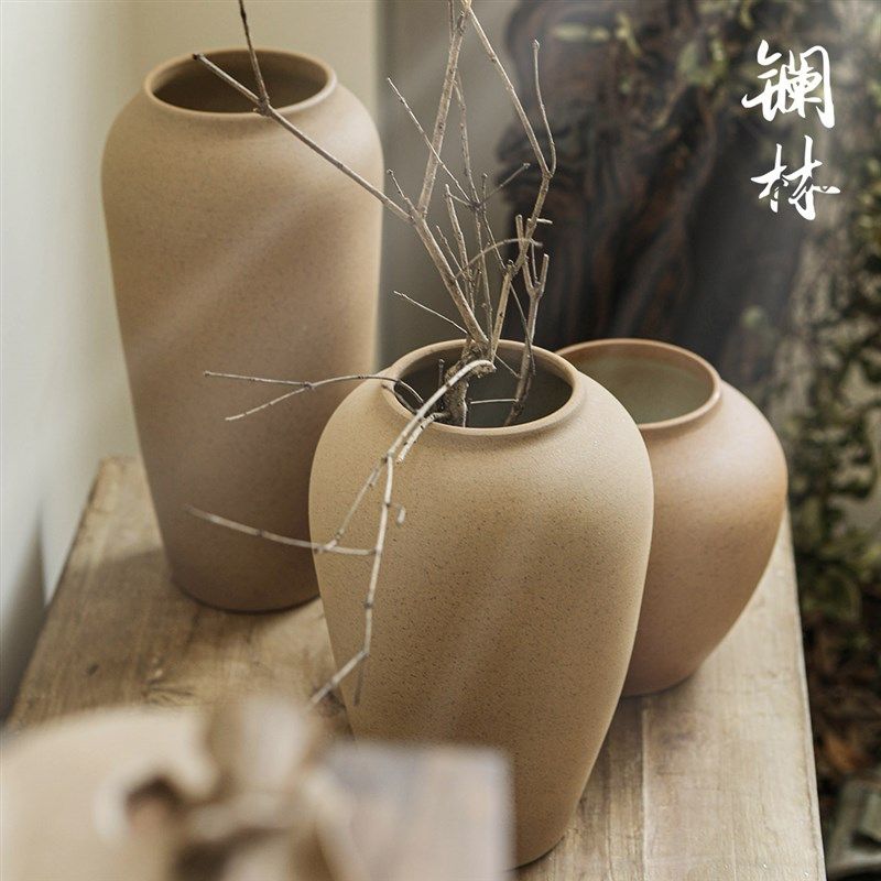 手工粗陶花瓶复古插花陶罐子摆件陶瓷禅意侘寂风民宿酒店装饰花器,家居饰品,花瓶,淘宝优惠券,粉丝福利购,淘宝优惠卷