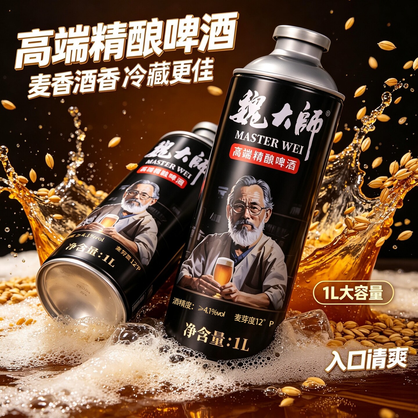 【厂家直销】2大罐高端精酿啤酒1L/罐大容量易拉罐装酒水聚会常备