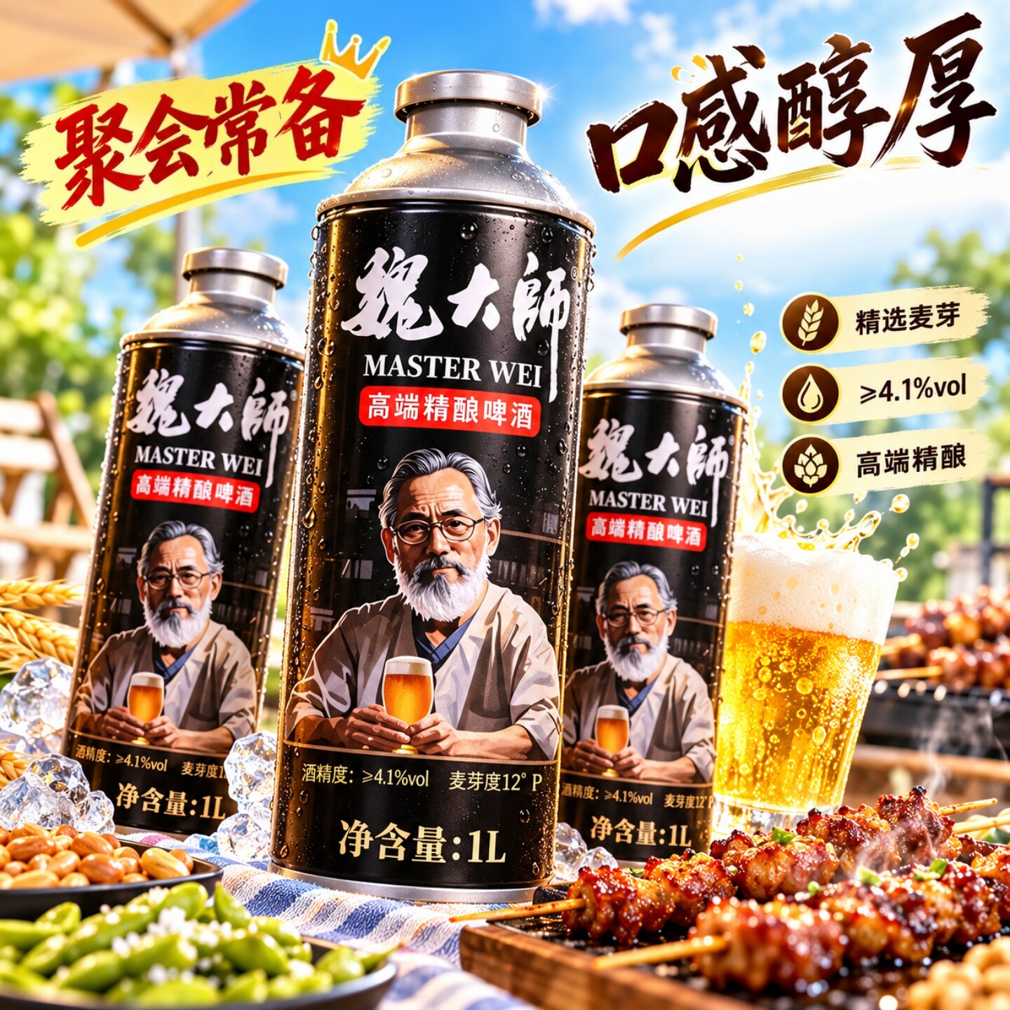 到手4大罐高端精酿啤酒1L/罐网红商用家用宴席聚会常备罐装酒水