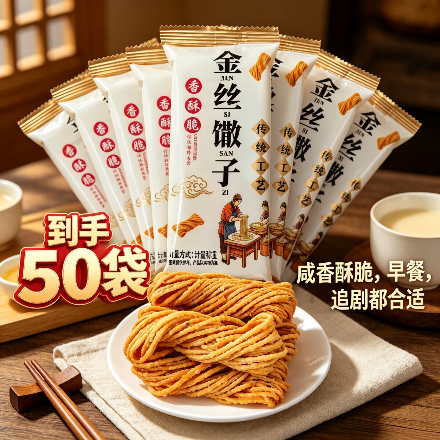 【50袋装】老式手工金丝馓子咸香酥脆独立包装童年解馋休闲小零食