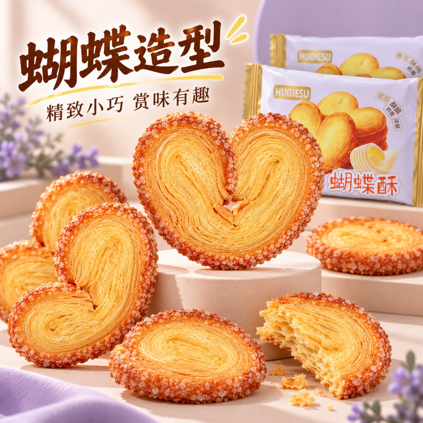 蝴蝶酥千层酥造型独特传统糕点传统工艺休闲早餐零食节日送礼