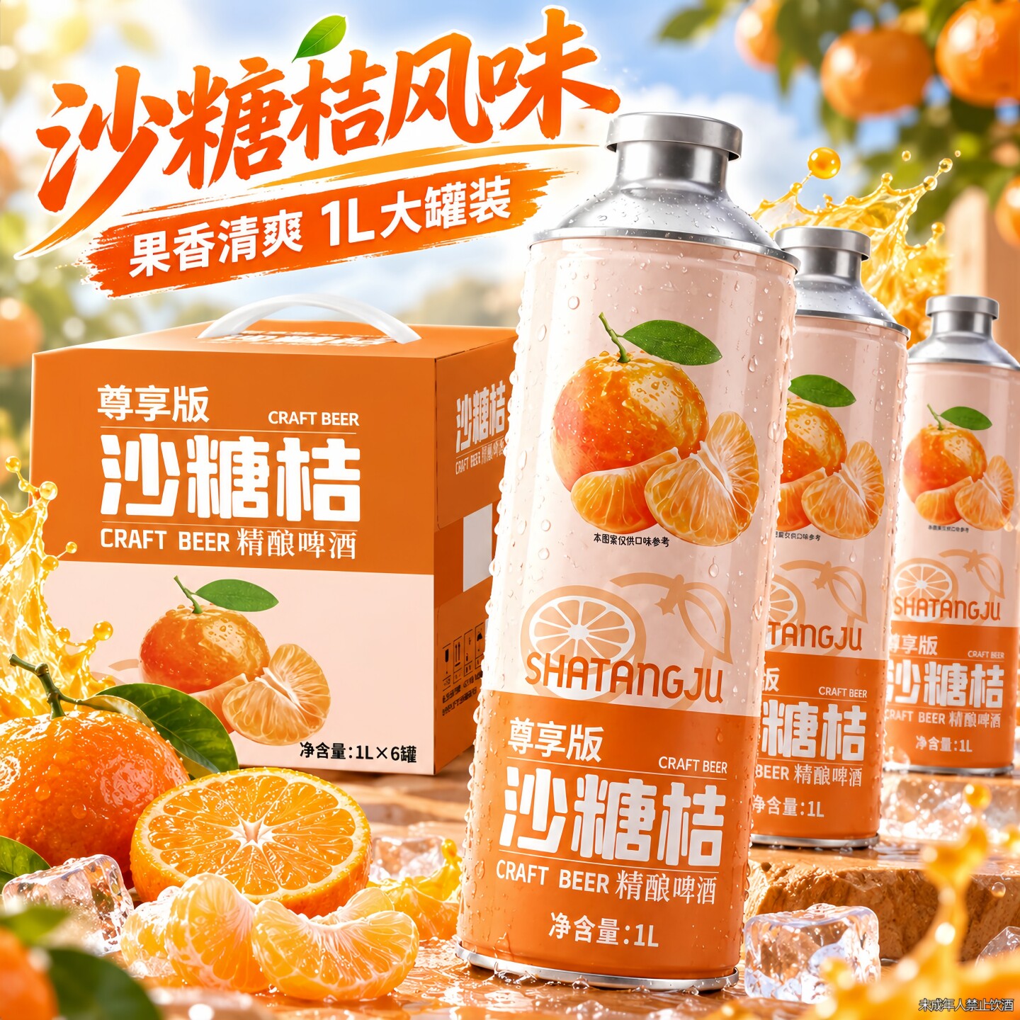 【整箱6罐】沙糖桔精酿啤酒1L/罐节日送礼宴席常备果酒整箱囤货