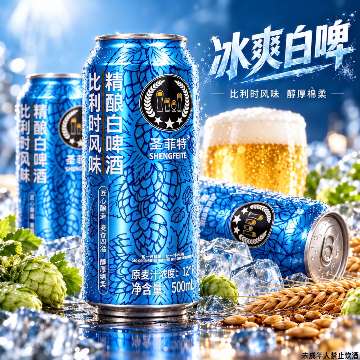 【掌柜推荐】4罐比利时风味白啤 500mL/罐烧烤火锅常备易拉罐酒水