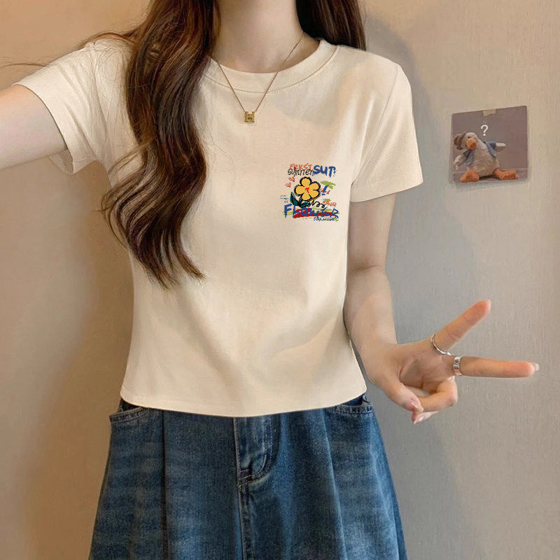 2026年新款夏季正肩短袖t恤女小个子修身显瘦打底衫纯棉短款上衣