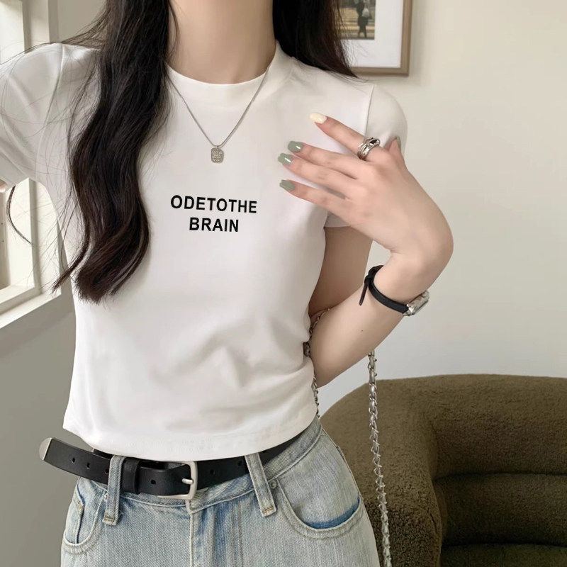 夏季白色正肩小个子半袖纯棉短袖显瘦上衣短款t恤女2026新款爆款