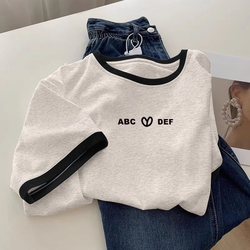 撞色拼接短袖T恤女2026夏季设计感小众内搭圆领宽松时尚百搭上衣