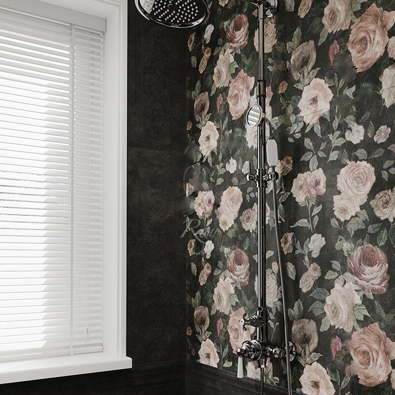 美式复古油画玫瑰自粘防水贴纸浴室瓷砖壁纸卫生间厨房墙砖装饰贴