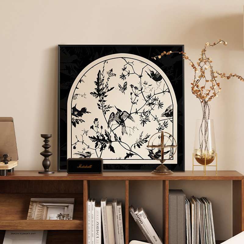 中古风花鸟桌摆画新中式餐厅装饰画创意卧室床头挂画复古客厅壁画