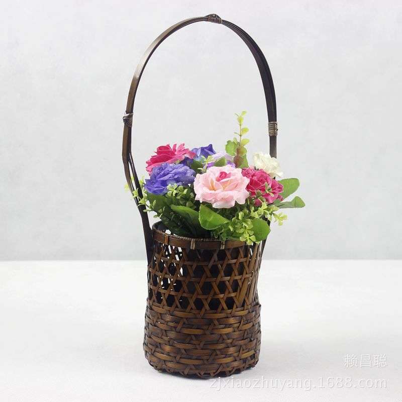 竹编 做旧花篮 插花器 桌面摆设 复古挂饰 手编装饰 花道干花摆件