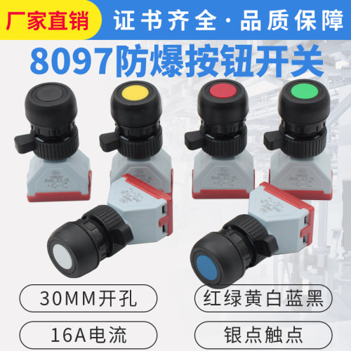 BA8097防爆控制按钮自复位红绿黄EX防爆双键按钮开孔30mm银点16A