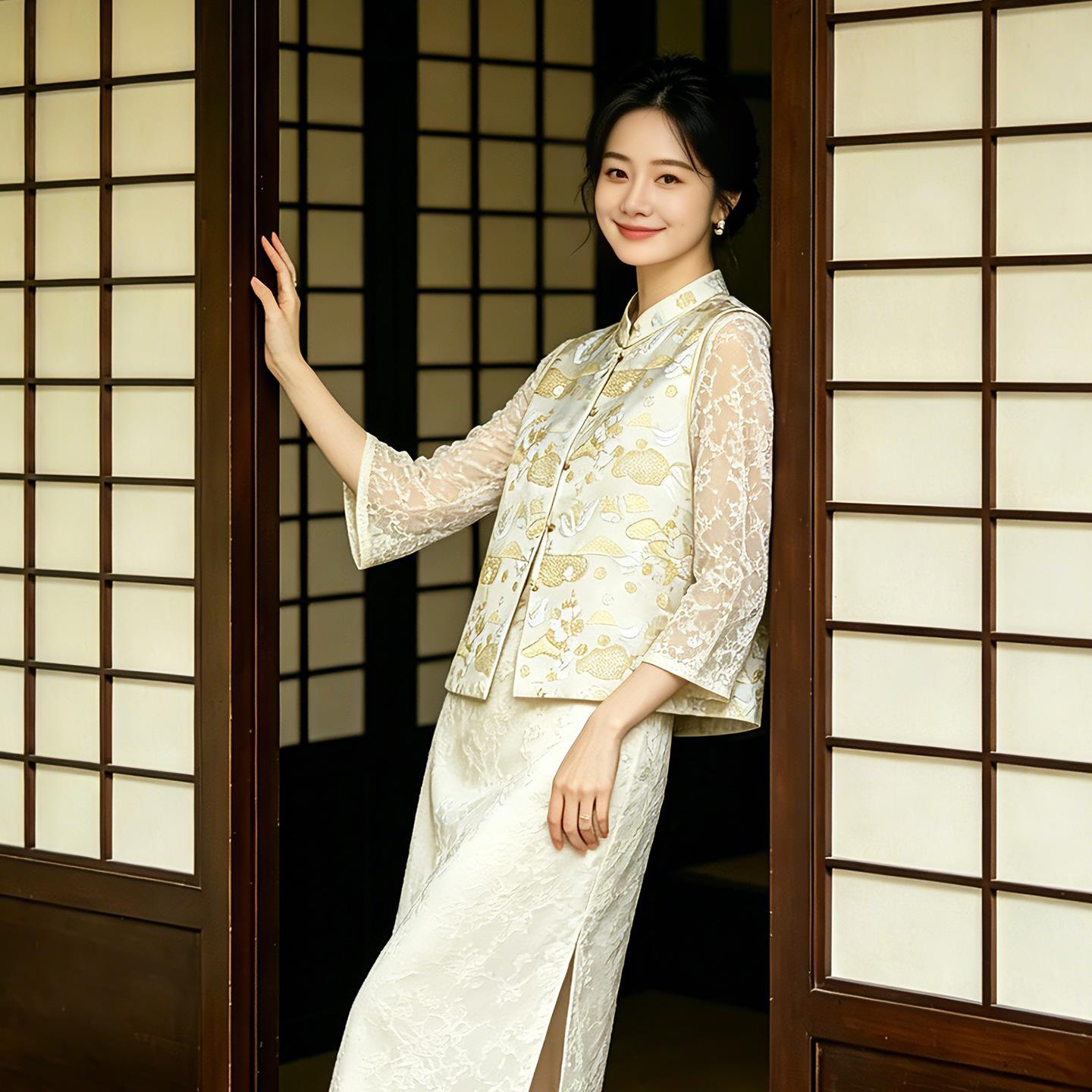 2026春季新中式宋式锦立领马甲女高端优雅宽松两面穿国风背心上衣