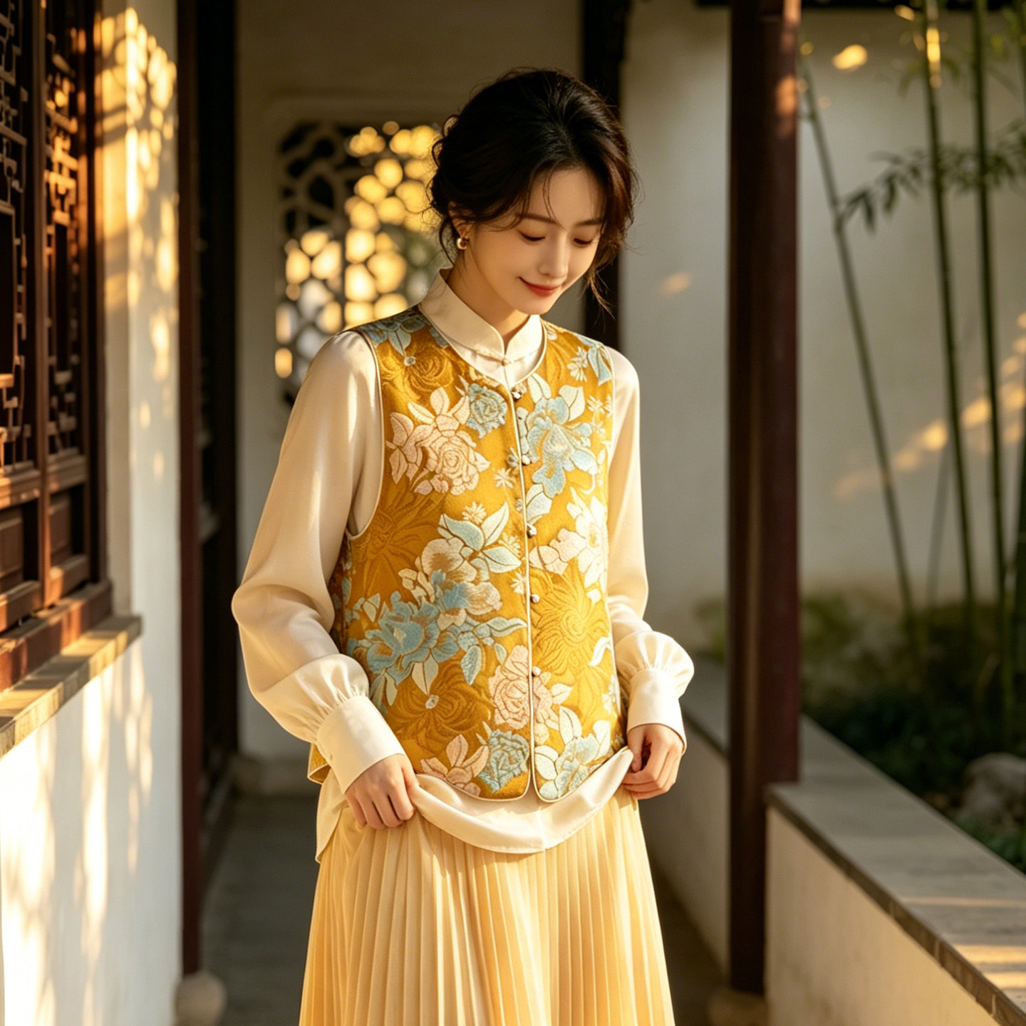 2026春季侧开叉新中式宋式锦马甲女宽松两面穿国风背心上衣高端