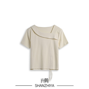 T恤女2026新品 不规则方领短袖 SZY 山只鸭