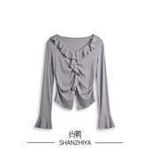 t恤女2026春季 气质木耳领长袖 上衣 SZY 山只鸭
