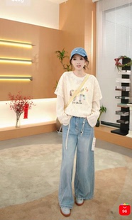 T恤女 字母小马蕾丝拼接假两件长袖 山只鸭 SZY