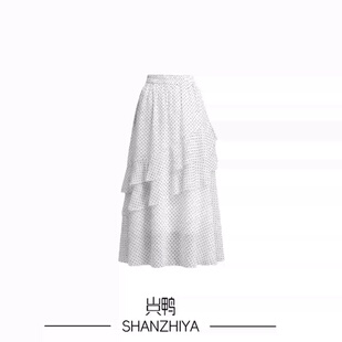 山只鸭/SZY  半身裙女高腰荷叶边设计感不规则显瘦A字蛋糕裙