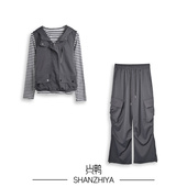 SZY 长裤 工装 女宽松显瘦马甲内搭 三件套 套装 山只鸭