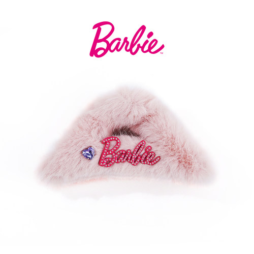 Barbie正品秋冬粉毛绒鲨鱼夹