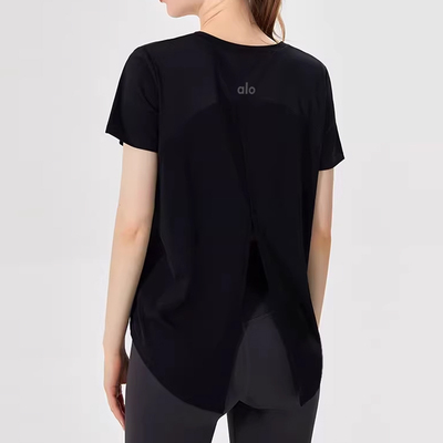 ALOUSAYOGA后开叉运动瑜伽服短袖女速干宽松透气凉感防晒健身罩衫