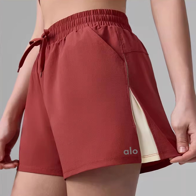 ALOUSAYOGA瑜伽运动短裤女假两件防走光撞色宽松跑步健身五分裤夏