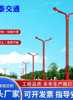 LED市电路灯市政道路双臂路灯红色文化LED景观路灯厂家直销