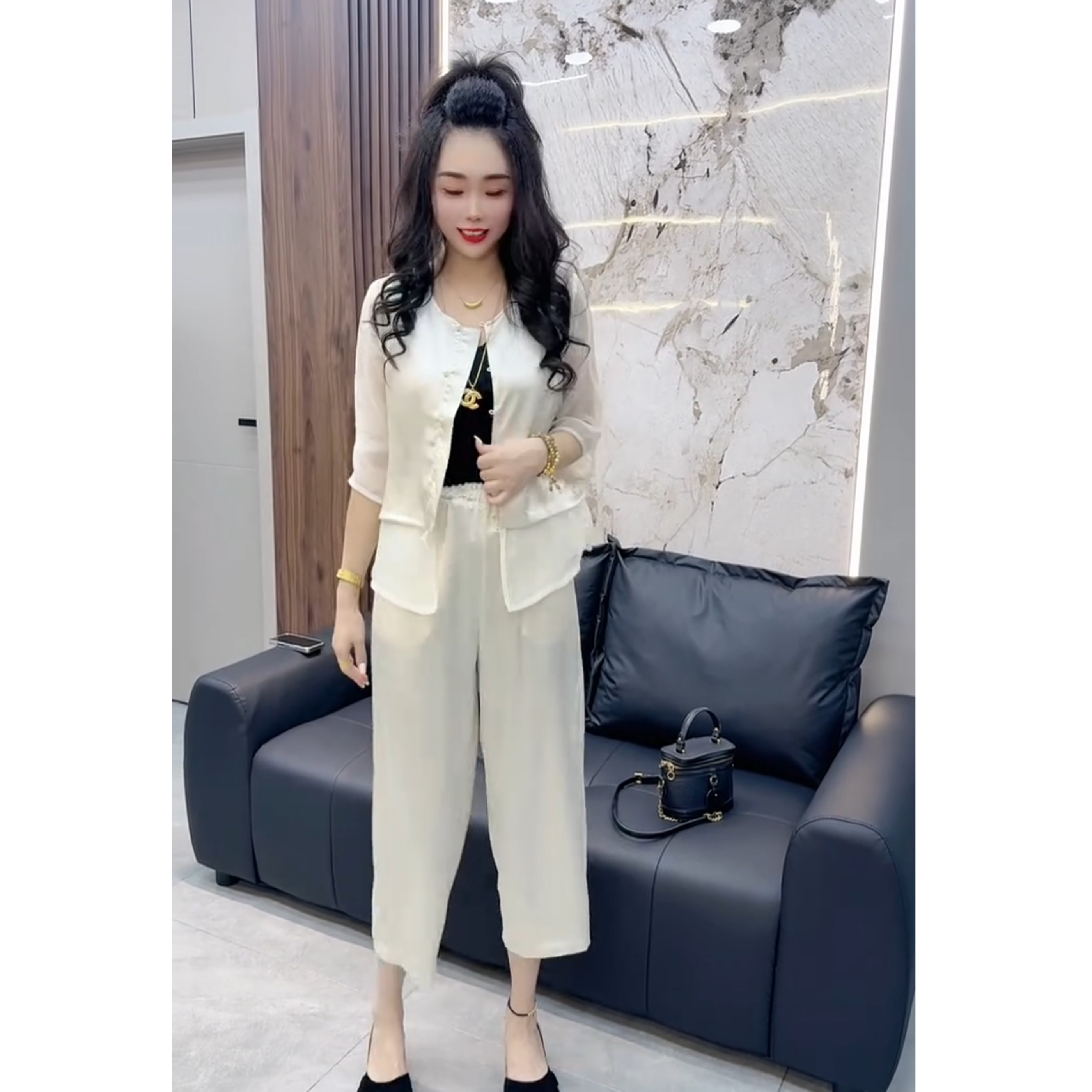 2026夏季新款高端洋气假两件套装女夏季时髦显气质阔腿裤套装松弛