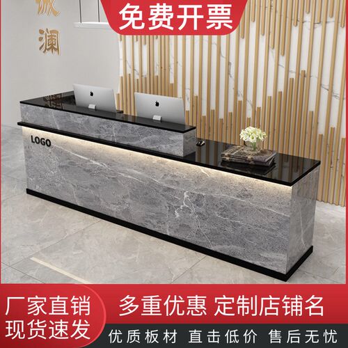 可发光收银台定制转角柜台仿大理石吧台烤漆前台理发店小型服装店
