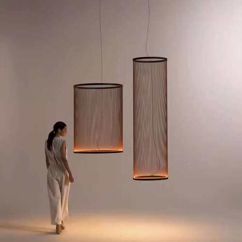 设计师极简挑空客厅吊灯创意餐厅酒店别墅loft复式楼梯线性流苏灯