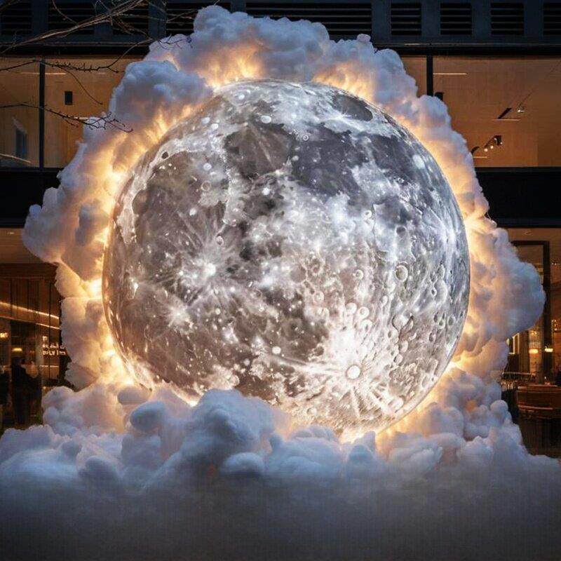 3D立体月亮吊灯户外夜光球灯创意大型落地式行星灯星空天花板装饰