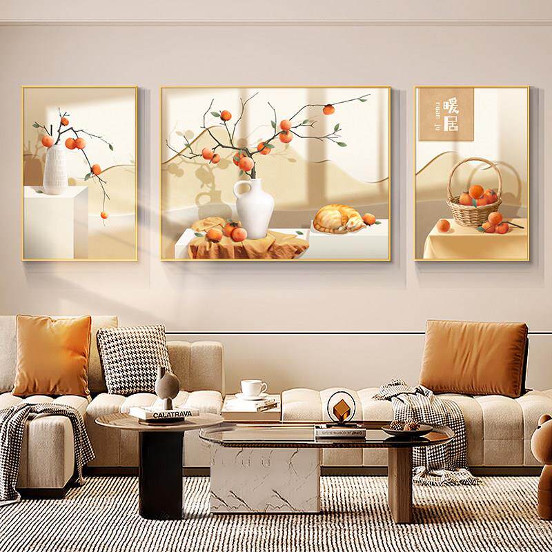 暖居客厅装饰画新中式沙发背景墙挂画北欧温馨墙面三联画大气壁画