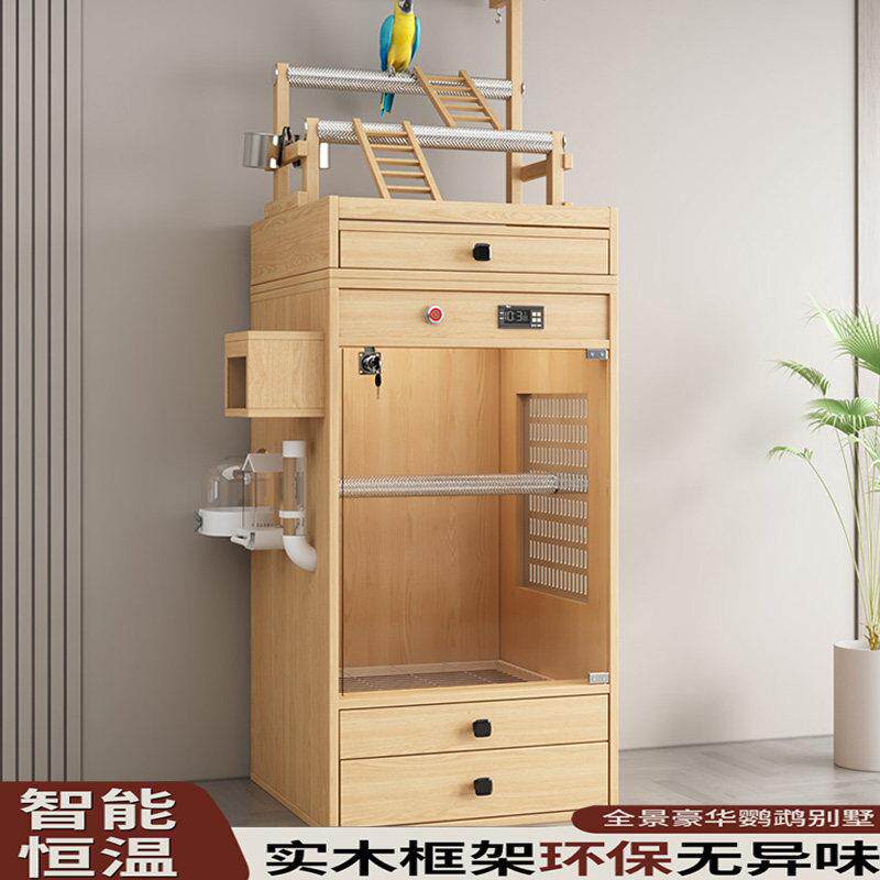 鹦鹉鸟笼别墅大型豪华实木鸟笼子防羽粉八哥宠物笼防溅定制鸟别墅
